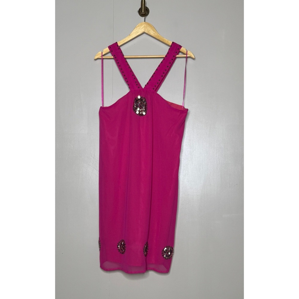 Boston Proper Pink Studded Halter Mini Dress Embellished Medallion Size M